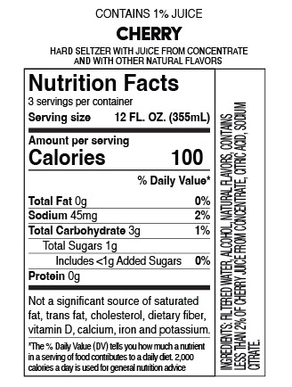Truly Cherry Nutritional Label