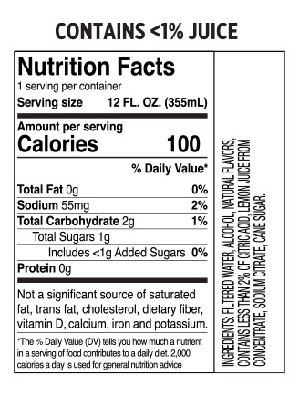 Truly Lemon Nutritional Label