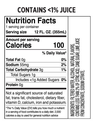 Truly Lime Nutritional Label