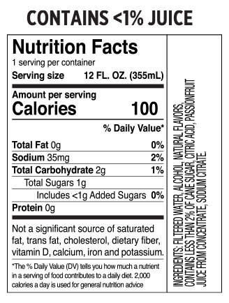 Truly Passionfruit Nutritional Label