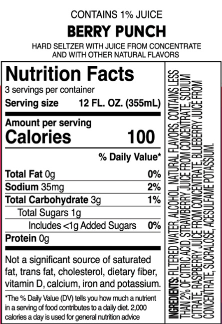 Truly Berry Punch Nutritional Label