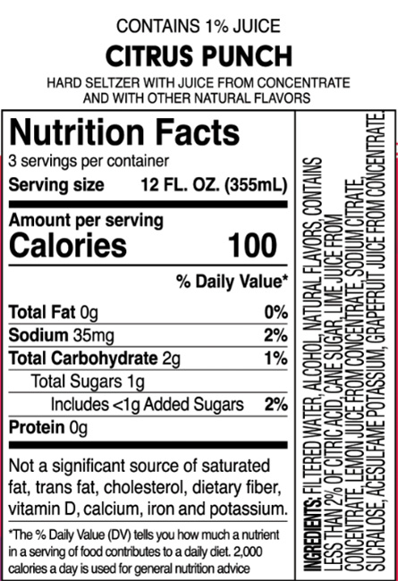Truly Citrus Punch Nutritional Label