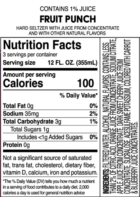 Truly Fruit Punch Nutritional Label