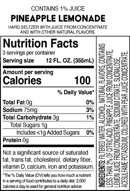 Truly Pineapple Lemonade Nutritional Label