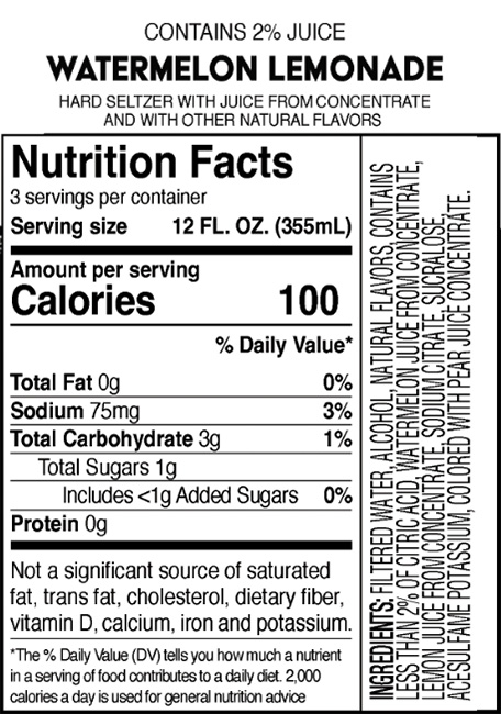 Truly Watermelon Lemonade Nutritional Label