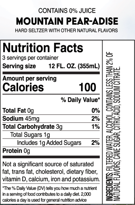 Truly Mountain Pear-adise Nutritional Label