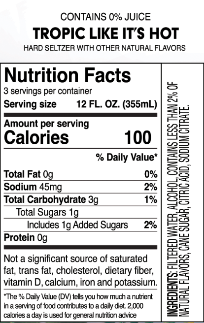 Truly Tropic Like Its Hot Nutritional Label
