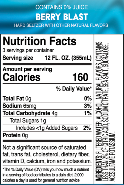 Truly Unruly Berry Blast Nutritional Label