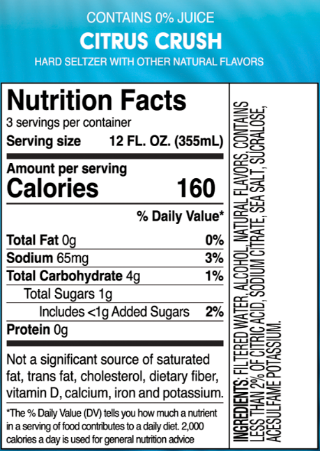 Truly Unruly Citrus Crush Nutritional Label