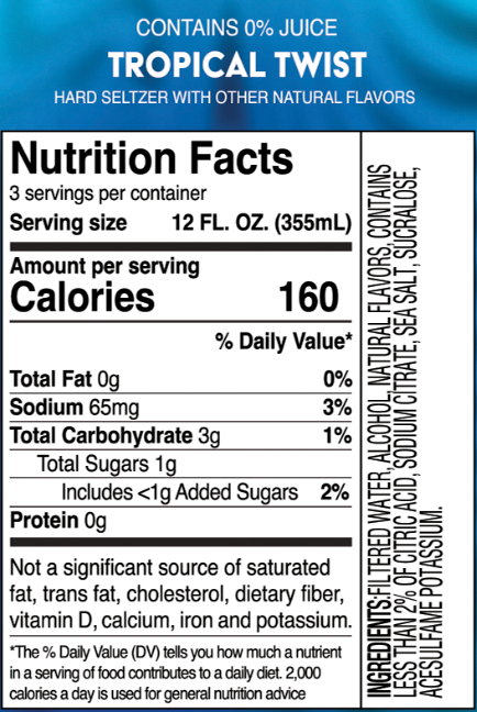 Truly Unruly Tropical Twist Nutritional Label