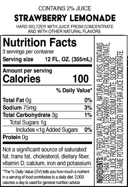 Truly Strawberry Lemonade Nutritional Label