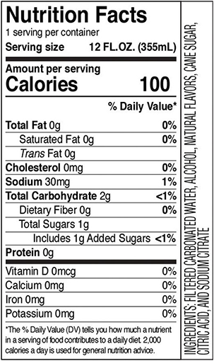 Truly Hard Seltzer Originals Nutrition Label